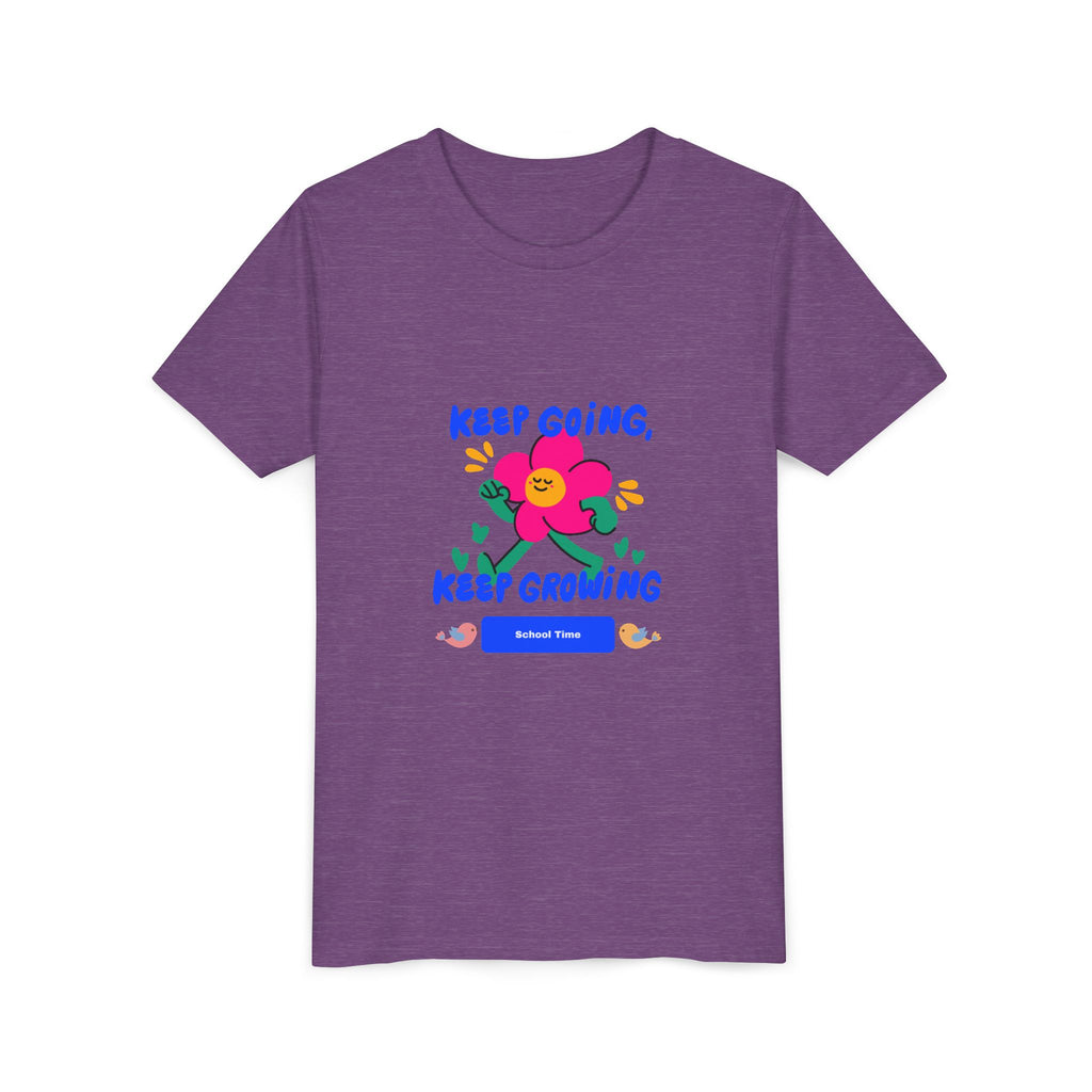 Youth Tee — "Keep Going, Keep Growing" Floral Motivational Shirt