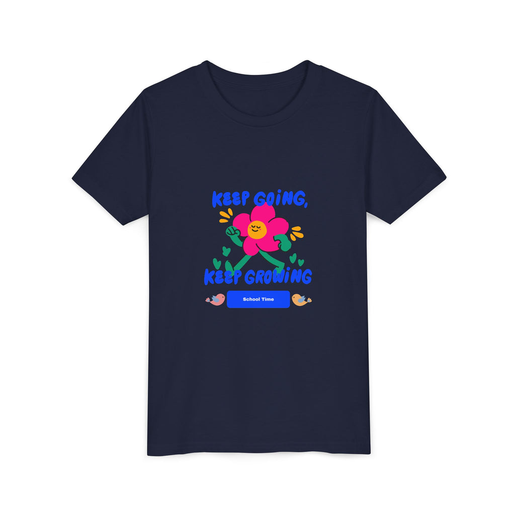 Youth Tee — "Keep Going, Keep Growing" Floral Motivational Shirt