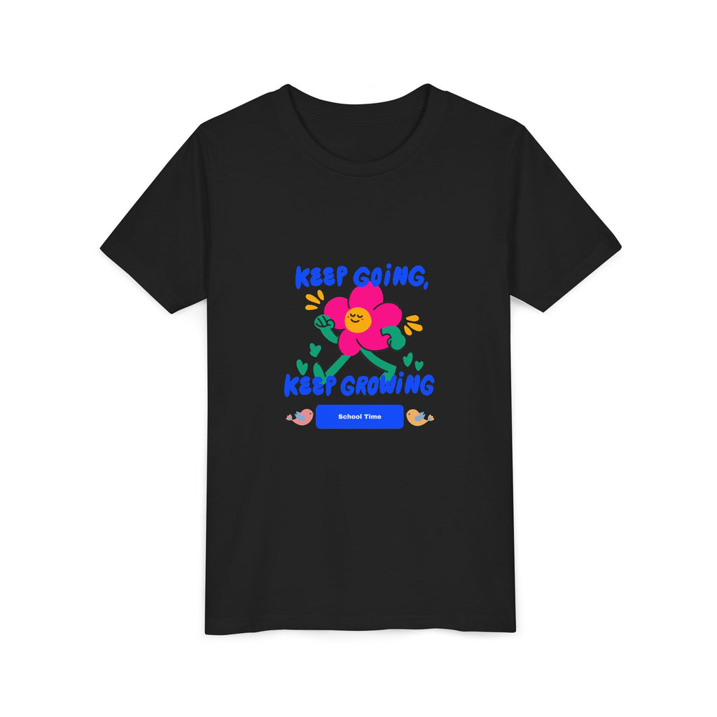 Youth Tee — "Keep Going, Keep Growing" Floral Motivational Shirt