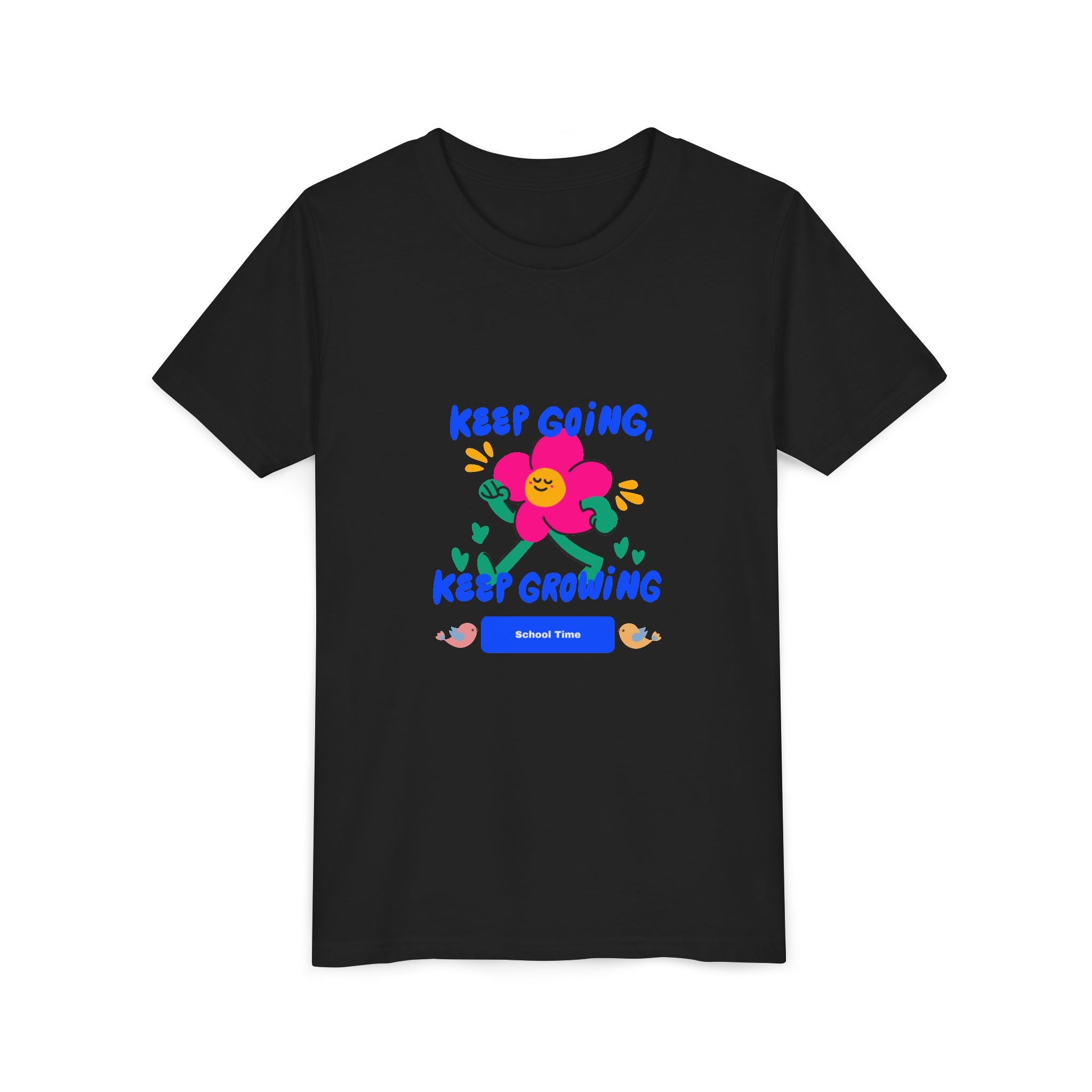 Youth Tee — "Keep Going, Keep Growing" Floral Motivational Shirt