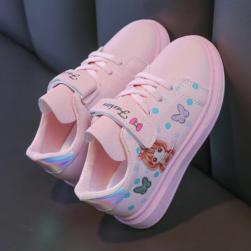 Girls Casual Sports Shoes Children Soft Bottom Non Slip Lightweight Sneakers Big Kids Breathable Comfort PU Leather Flat Shoes